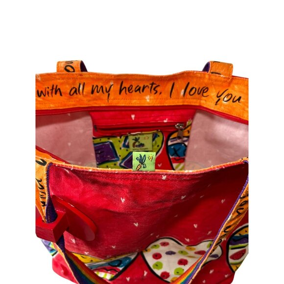 Sally Huss Heart Canvas XLarge Standing Tote Bag With Rainbow Hearts Charm - Picture 9 of 10